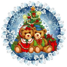 Diamond Painting Weihnachten - Teddybären mit Weihnachtsbaum im Kreis