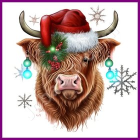 Diamond Painting Schottischer Hochlandrind Weihnachten 05