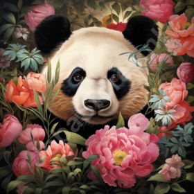 Diamond Painting Panda zwischen Blumen