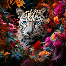 Diamond Painting Leopard zwischen Blumen