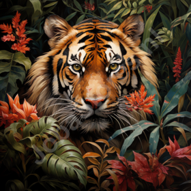 Tiger Diamond Painting zwischen Blumen