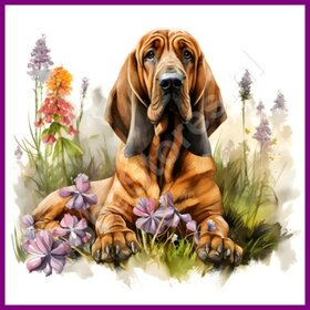 Diamond Painting Bloodhound mit Blumen