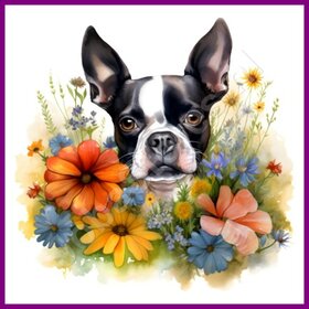 Diamond Painting Boston Terrier mit Blumen