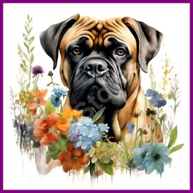Diamond Painting BullMastiff mit Blumen