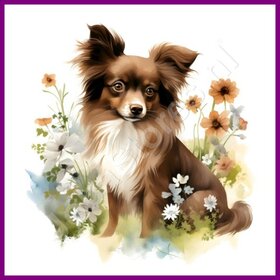 Diamond Painting Chihuahua 01 mit Blumen