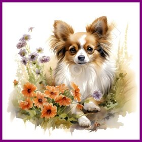 Diamond Painting Chihuahua mit Blumen 03