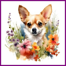 Diamond Painting Chihuahua mit Blumen 04