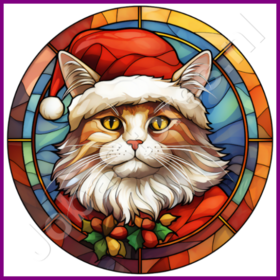 Diamond Painting Bleiglas Weihnachtsmütze Katze 01