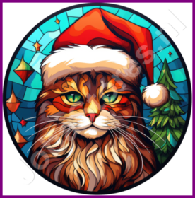 Diamond Painting Bleiglas Weihnachtsmütze Katze 02