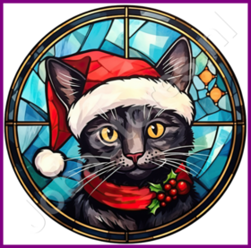 Diamond Painting Bleiglas Weihnachtsmütze Katze 03