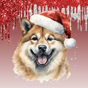 Diamond Painting Akita mit Weihnachtsmütze