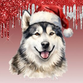 Diamond Painting Alaska Malamute mit Weihnachtsmütze
