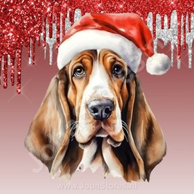 Diamond Painting Basset Hound mit Weihnachtsmütze