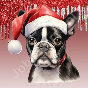 Diamond Painting Bostonterrier mit Weihnachtsmütze