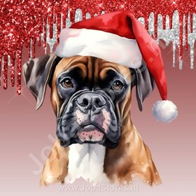Diamond Painting Boxer mit Weihnachtsmütze
