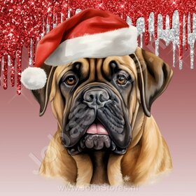 Diamond Painting Bullmastiff mit Weihnachtsmütze