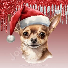 Diamond Painting Chihuahua mit Weihnachtsmütze 01
