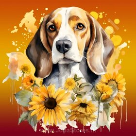 Diamond Painting Beagle mit Sonnenblumen