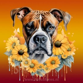 Diamond Painting Boxer mit Sonnenblumen