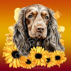 Diamond Painting Cocker Spaniel mit Sonnenblumen