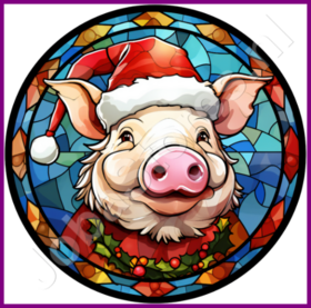 Diamond Painting Buntglas Weihnachtsmütze Schwein