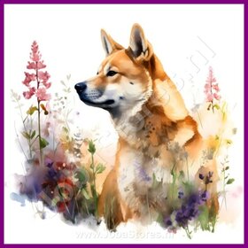 Diamond Painting Akita mit Blumen 06