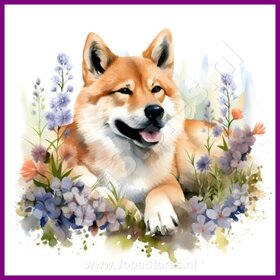 Diamond Painting Akita mit Blumen 07