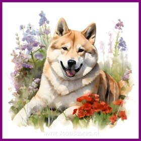 Diamond Painting Akita mit Blumen 09