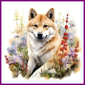 Diamond Painting Akita mit Blumen 10