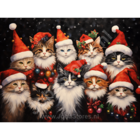 Diamond Painting Katzen mit Weihnachtsmützen 01