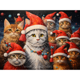 Diamond Painting Katzen mit Weihnachtsmützen 02