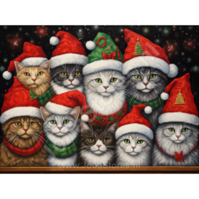 Diamond Painting Katzen mit Weihnachtsmützen 03