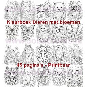 Digitales Malbuch für Erwachsene Tiere mit Blumen 01 (45 Malvorlagen)