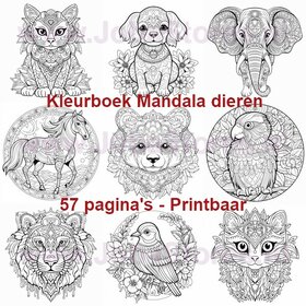 Digitales Malbuch für Erwachsene Mandala-Tiere 01 (57 Malvorlagen)