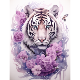 Diamond Painting Tiger mit lila Blumen 02