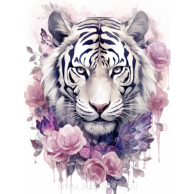 Diamond Painting Tiger mit lila Blumen 03