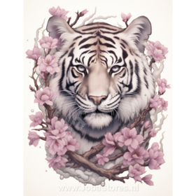 Diamond Painting Tiger mit lila Blumen 05