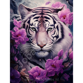 Diamond Painting Tiger mit lila Blumen 06