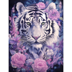 Diamond Painting Tiger mit lila Blumen 07
