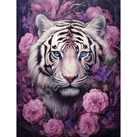 Diamond Painting Tiger mit lila Blumen 08