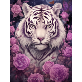 Diamond Painting Tiger mit lila Blumen 09