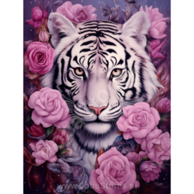 Diamond Painting Tiger mit lila Blumen 10
