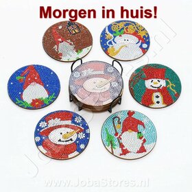 Diamond Painting Weihnachtsuntersetzer Set 01 mit Halter (6 Stück)