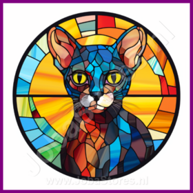 Diamond Painting Glas im Bleiglasstil Katze - Devon Rex 01