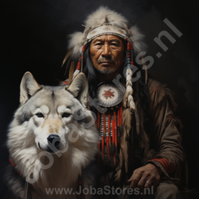 Diamond Painting Indianer mit Wolf 01
