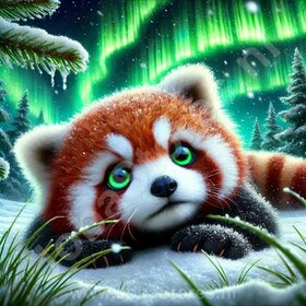 Diamond Painting Roter Panda beim Nordlicht