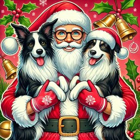 Diamond Painting Weihnachtsmann mit Border Collie