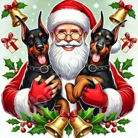 Diamond Painting Weihnachtsmann mit Dobermann