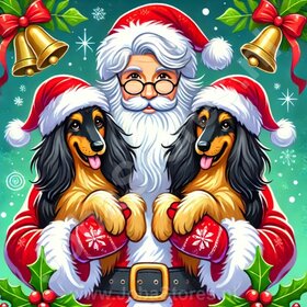 Diamond Painting Weihnachtsmann mit Hunden - Afghanischer Windhund