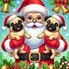 Diamond Painting Weihnachtsmann mit Hunden - Mops